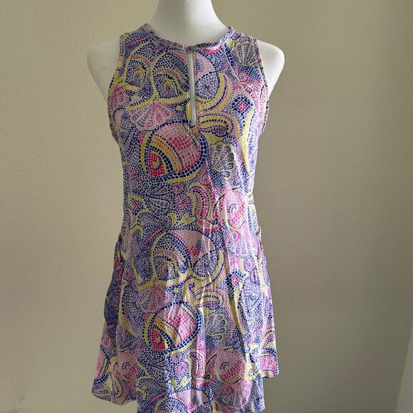 IBKUL Mariel Print Tennis Dress 1/4 Zip Sleeveless Multi Sz S UPF 50+ Sports - Picture 1 of 7